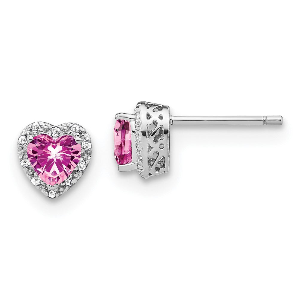 Sterling-Silber-Ohrringe mit synthetischem Pink-Saphir und echtem Diamant