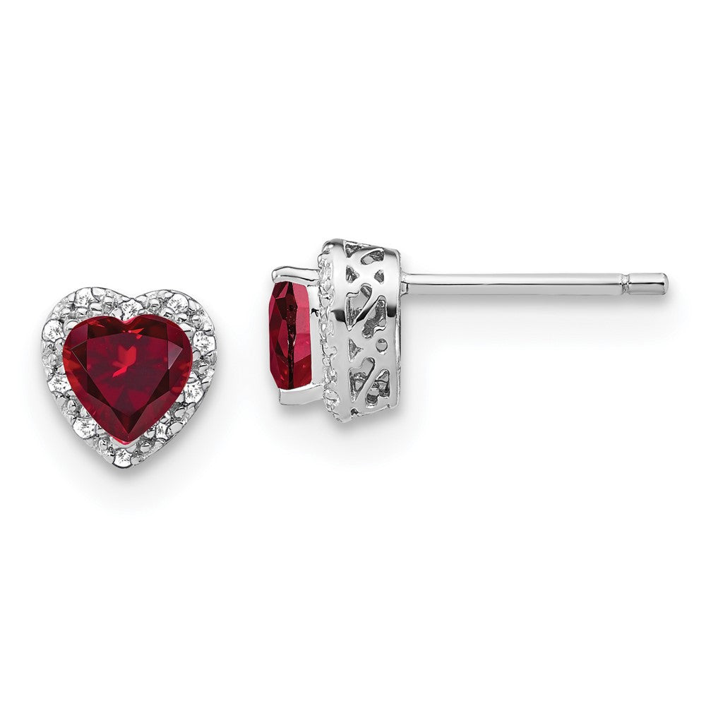 Ohrringe aus Sterlingsilber mit synthetischem Rubin und echtem Diamant