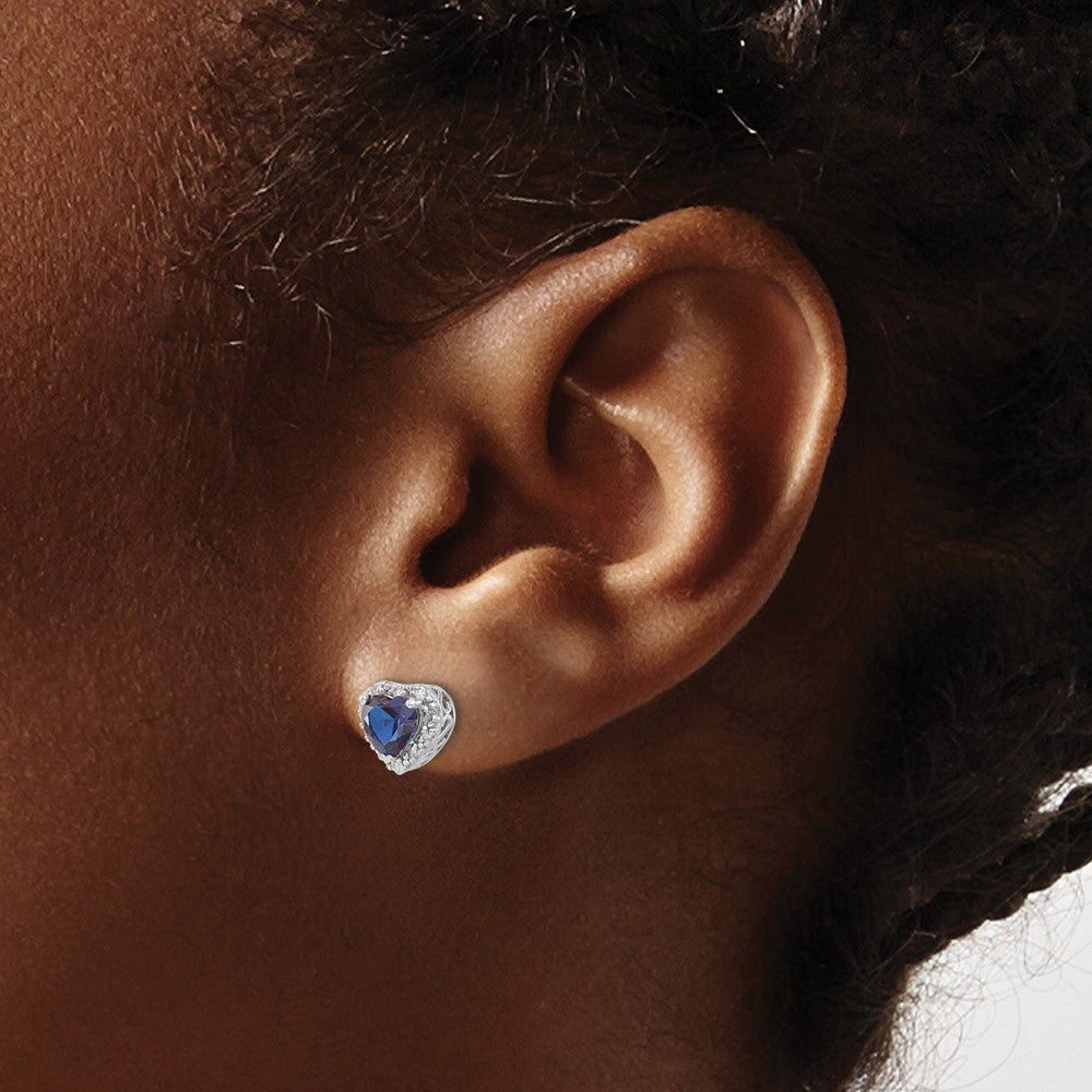 Sterling-Silber-Ohrringe mit synthetischem Saphir und echtem Diamant