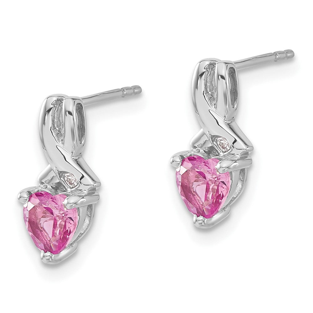 Sterling-Silber-Ohrringe mit synthetischem rosa Saphir und echtem Diamant