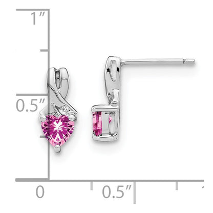 Sterling-Silber-Ohrringe mit synthetischem rosa Saphir und echtem Diamant
