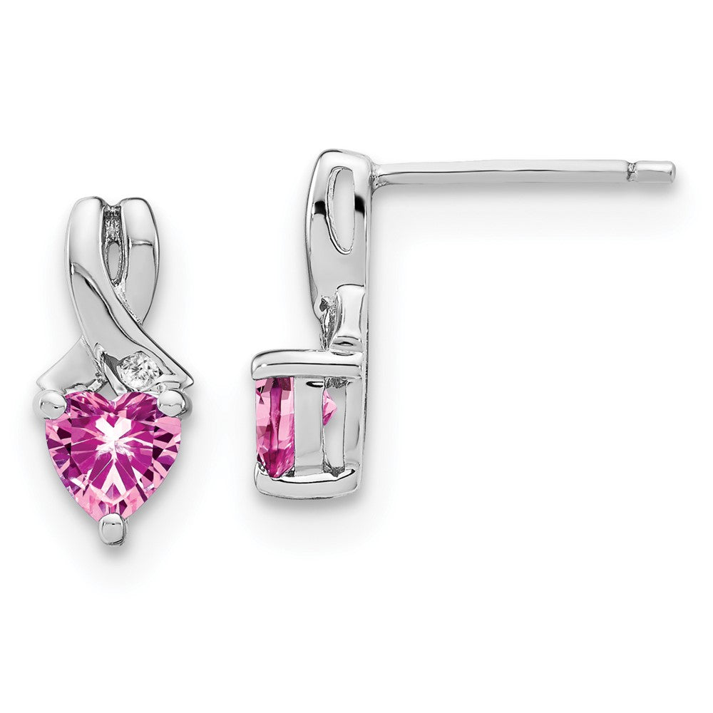 Sterling-Silber-Ohrringe mit synthetischem rosa Saphir und echtem Diamant