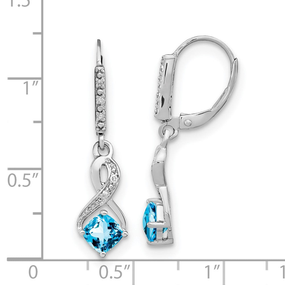 Sterling Silber Ohrringe mit Blautopas und echten Diamanten
