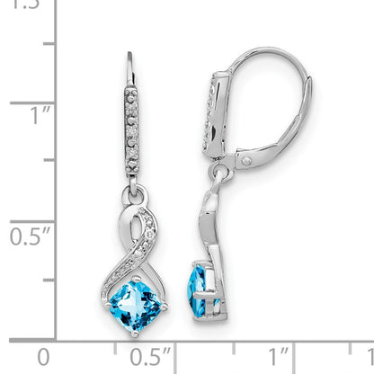 Sterling Silber Ohrringe mit Blautopas und echten Diamanten
