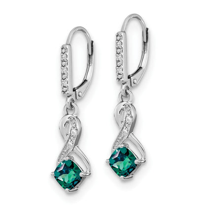 Sterling-Silber-Ohrringe mit synthetischem Alexandrit und echtem Diamant