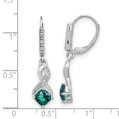Sterling-Silber-Ohrringe mit synthetischem Alexandrit und echtem Diamant