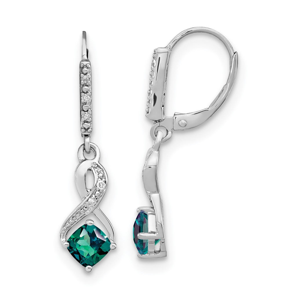 Sterling-Silber-Ohrringe mit synthetischem Alexandrit und echtem Diamant