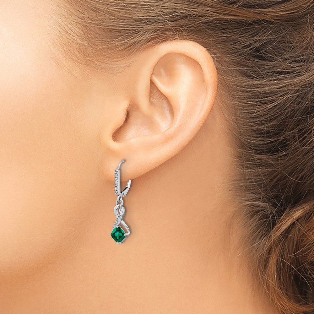 Sterling Silber Ohrringe mit synthetischem Smaragd und echten Diamanten