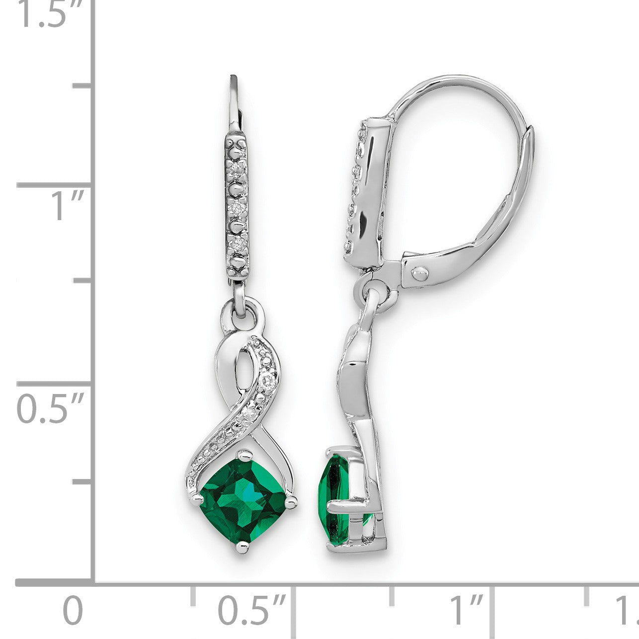 Sterling Silber Ohrringe mit synthetischem Smaragd und echten Diamanten