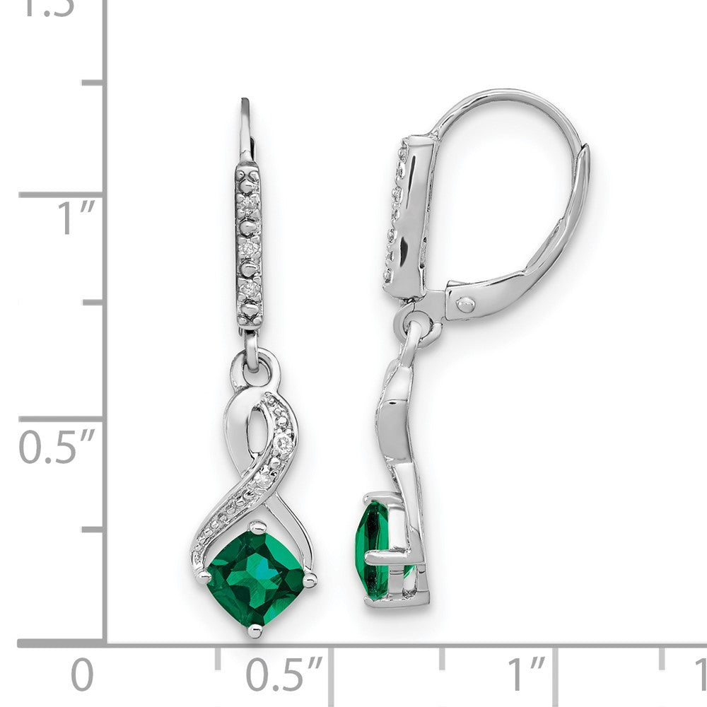 Sterling Silber Ohrringe mit synthetischem Smaragd und echten Diamanten
