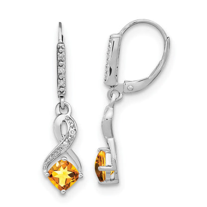 Sterling-Silber-Ohrringe mit Citrin und echten Diamanten