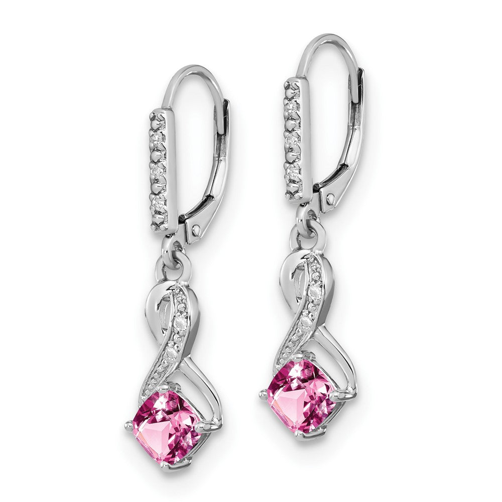 Ohrringe aus Sterling-Silber mit gezüchtetem rosa Saphir und echtem Diamant
