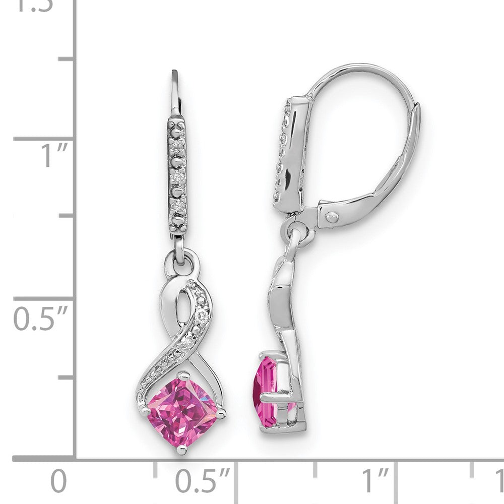 Ohrringe aus Sterling-Silber mit gezüchtetem rosa Saphir und echtem Diamant