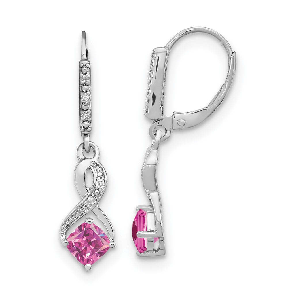 Ohrringe aus Sterling-Silber mit gezüchtetem rosa Saphir und echtem Diamant