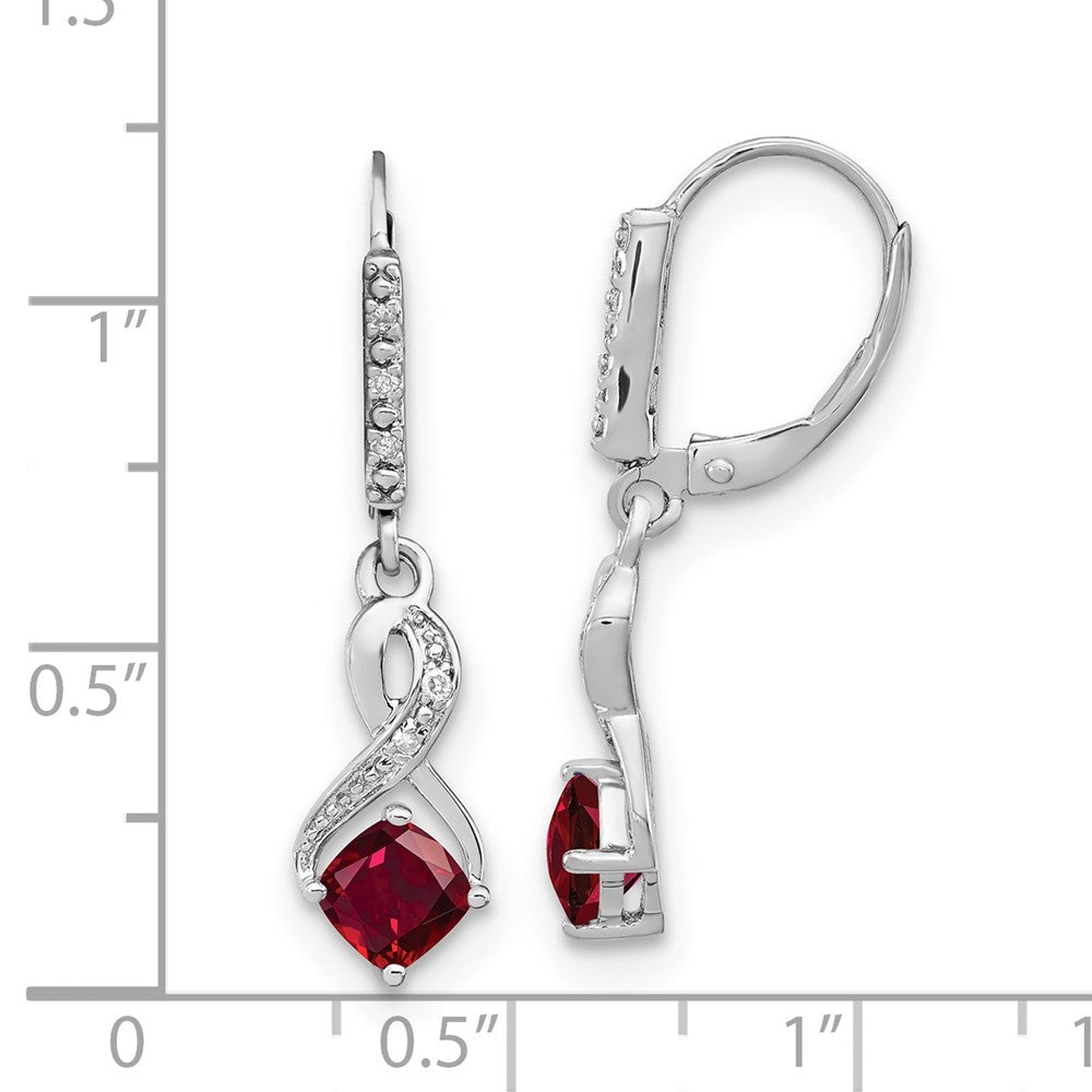 Ohrringe aus Sterling-Silber mit gezüchtetem Rubin und echtem Diamant