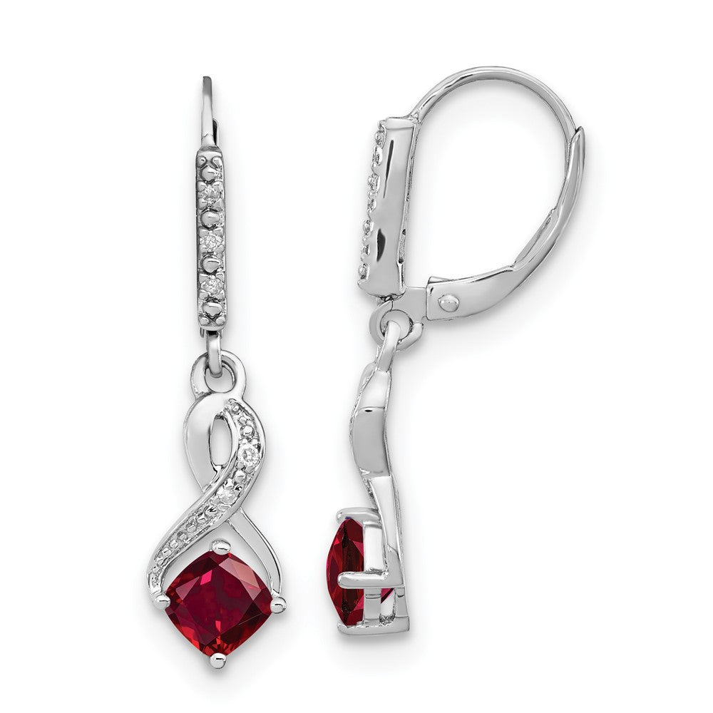 Ohrringe aus Sterling-Silber mit gezüchtetem Rubin und echtem Diamant