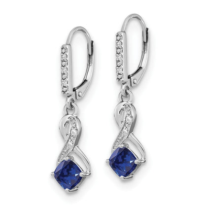 Sterling Silber Ohrringe mit synthetischem Saphir und echtem Diamant