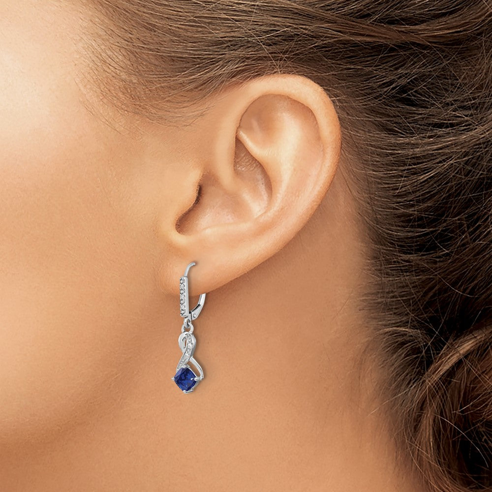 Sterling Silber Ohrringe mit synthetischem Saphir und echtem Diamant