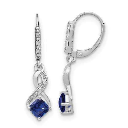Sterling Silber Ohrringe mit synthetischem Saphir und echtem Diamant