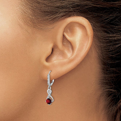 Sterling-Silber Granat- und Echtdiamant-Ohrringe