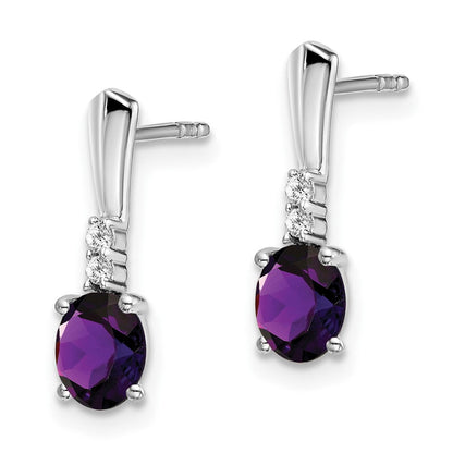 14K Weißgold Ohrhänger mit ovalem Amethyst und echten Diamanten