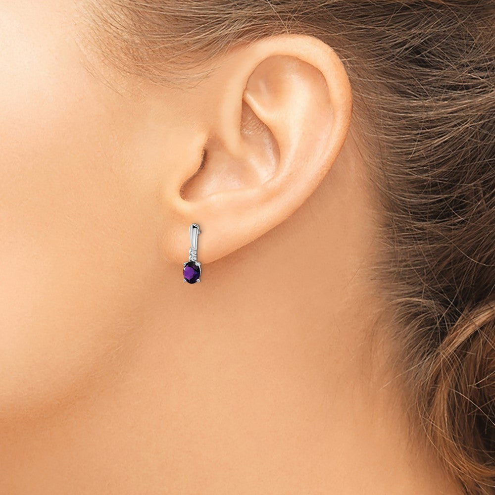 14K Weißgold Ohrhänger mit ovalem Amethyst und echten Diamanten
