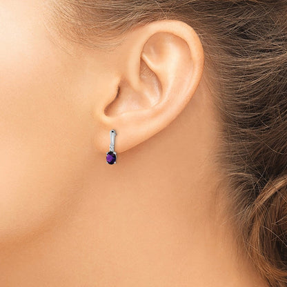 14K Weißgold Ohrhänger mit ovalem Amethyst und echten Diamanten