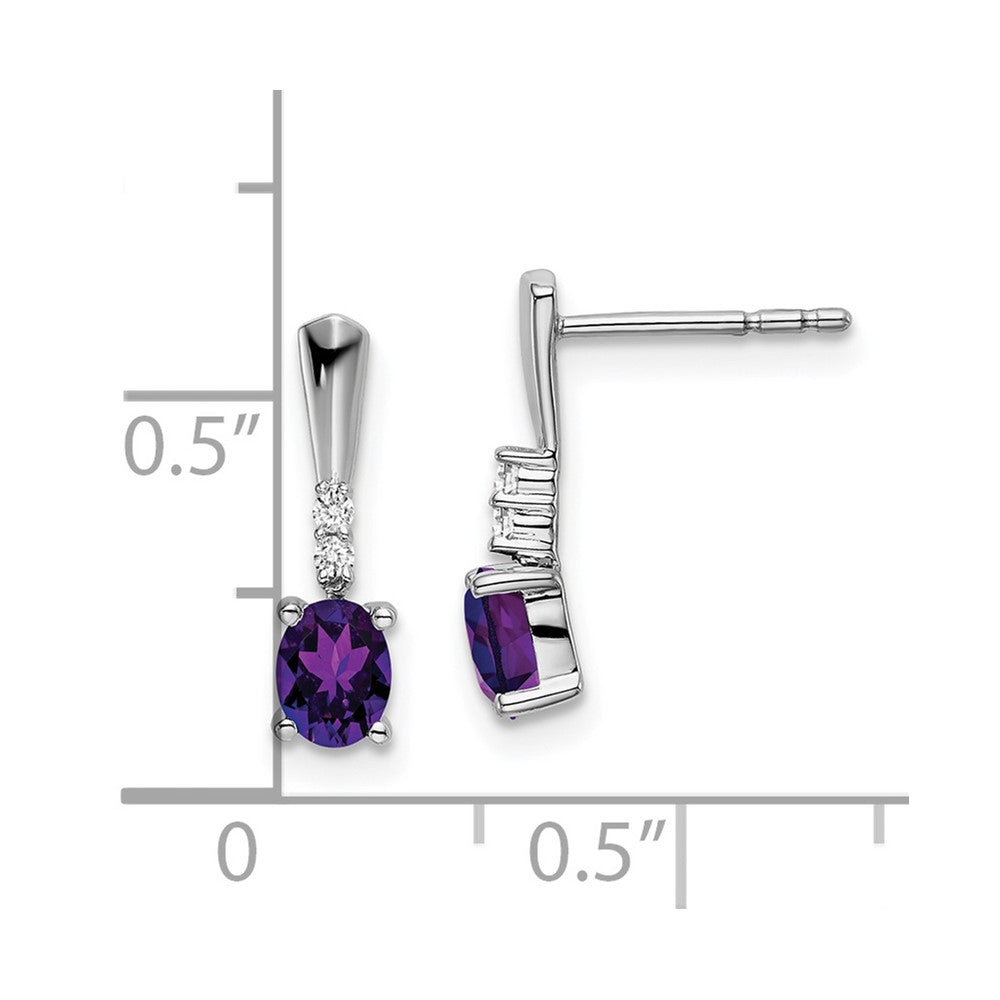 14K Weißgold Ohrhänger mit ovalem Amethyst und echten Diamanten