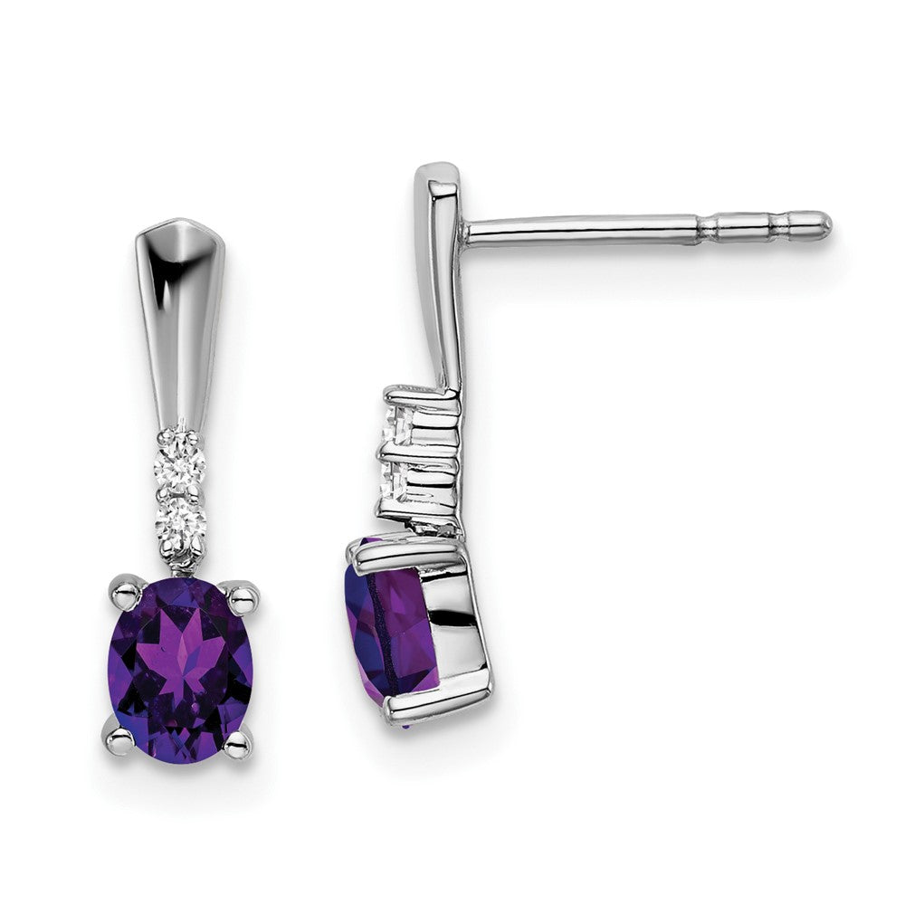 14K Weißgold Ohrhänger mit ovalem Amethyst und echten Diamanten
