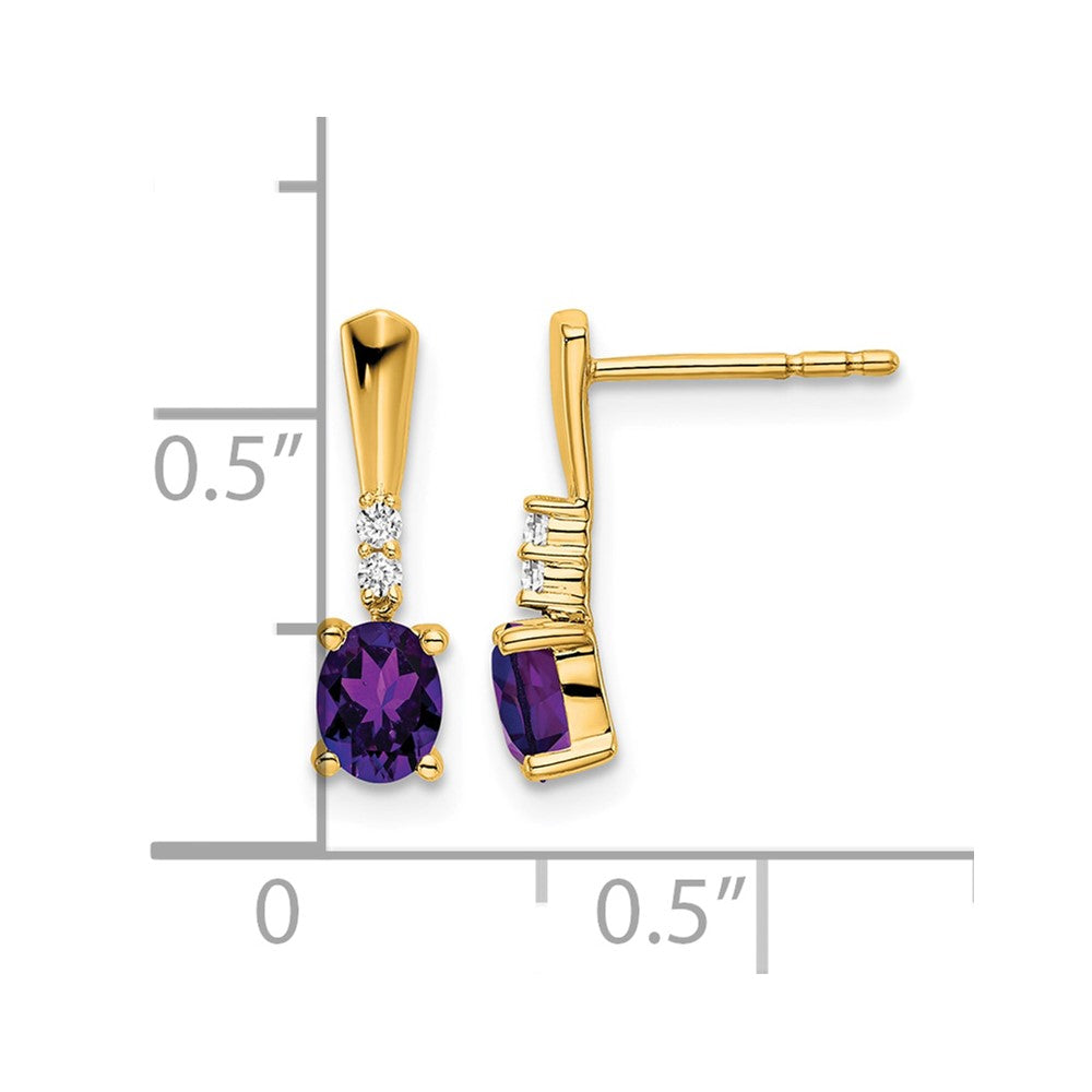 14K Gelbgold Oval Amethyst und Diamant Ohrhänger