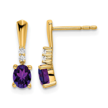 14K Gelbgold Oval Amethyst und Diamant Ohrhänger