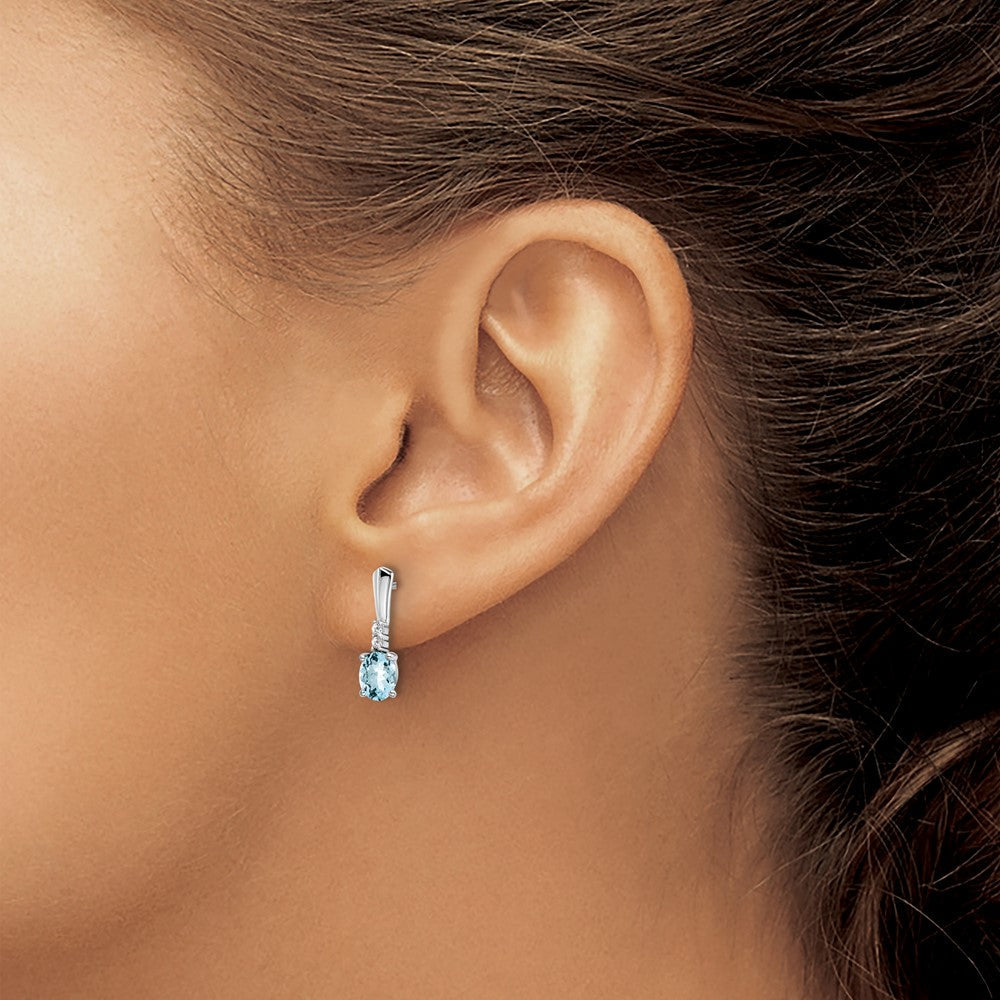 14K Weißgold Ohrhänger mit ovalem Aquamarin und echten Diamanten