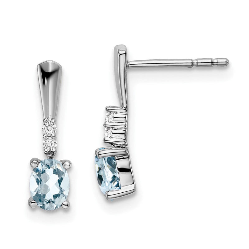 14K Weißgold Ohrhänger mit ovalem Aquamarin und echten Diamanten