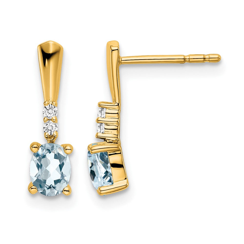 14K Gelbgold Oval Aquamarin und Diamant Ohrhänger