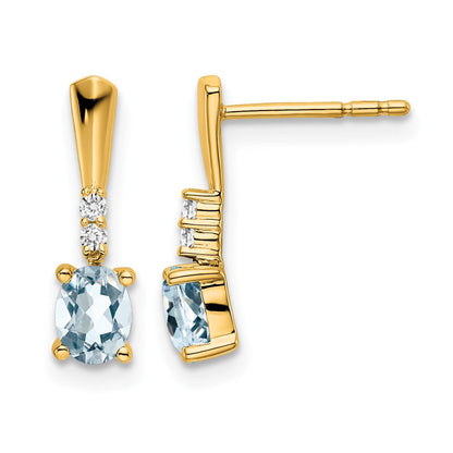 14K Gelbgold Oval Aquamarin und Diamant Ohrhänger