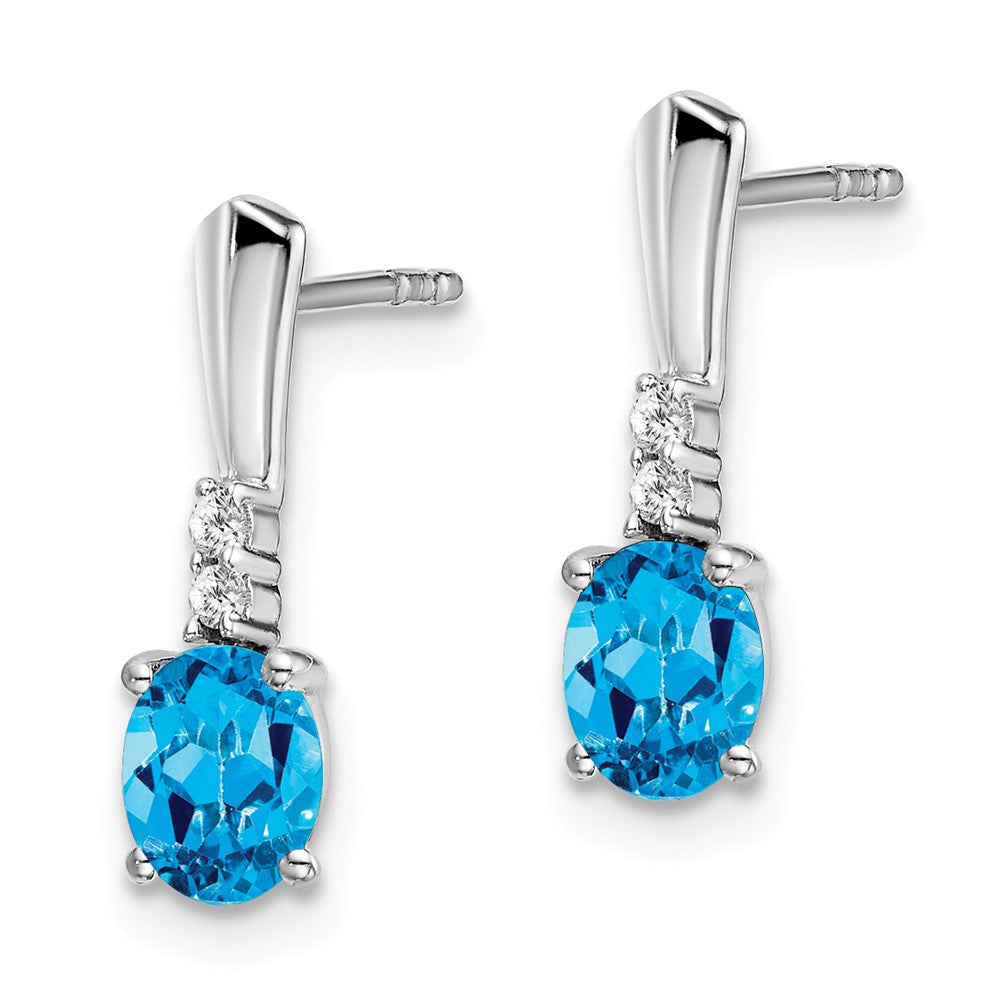 14K Weißgold Ohrhänger mit ovalem Blautopas und echten Diamanten
