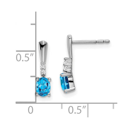 14K Weißgold Ohrhänger mit ovalem Blautopas und echten Diamanten