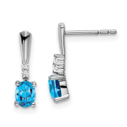 14K Weißgold Ohrhänger mit ovalem Blautopas und echten Diamanten