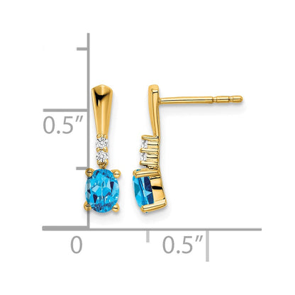 14K Gelbgold Oval Blautopas und Diamant Ohrhänger