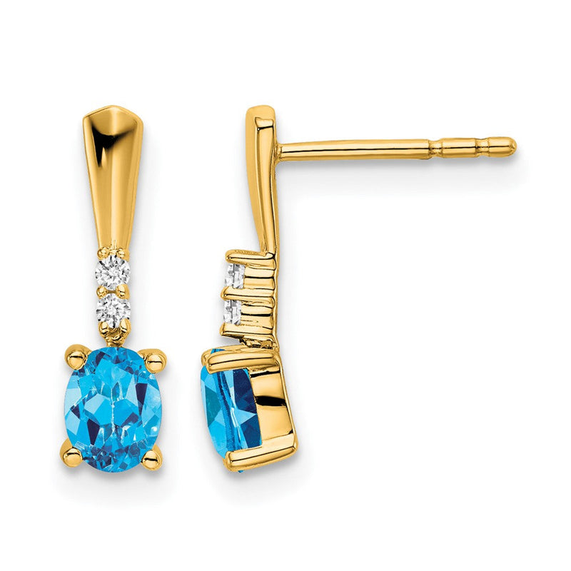 14K Gelbgold Oval Blautopas und Diamant Ohrhänger
