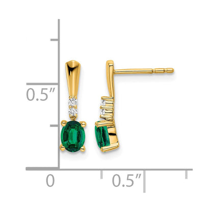 14K Gelbgold Oval Erzeugt Smaragd und Diamant Ohrhänger