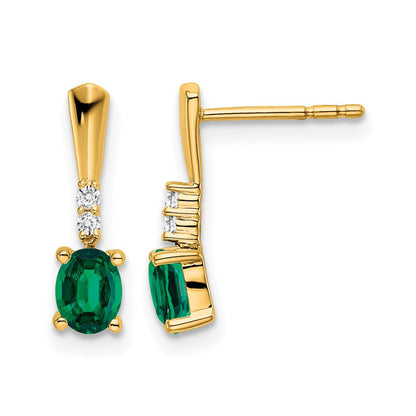 14K Gelbgold Oval Erzeugt Smaragd und Diamant Ohrhänger