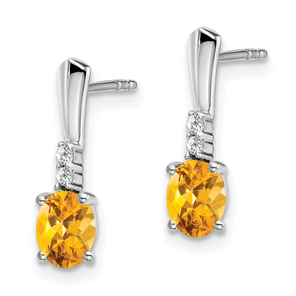 14K Weißgold Ohrhänger mit ovalem Citrin und echten Diamanten