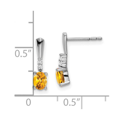 14K Weißgold Ohrhänger mit ovalem Citrin und echten Diamanten