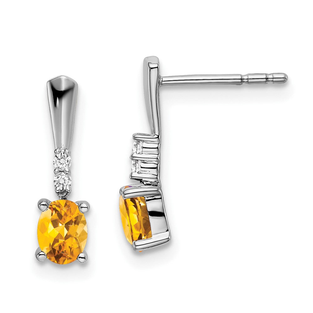 14K Weißgold Ohrhänger mit ovalem Citrin und echten Diamanten