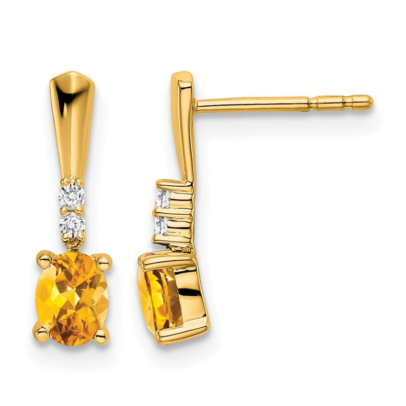 14K Gelbgold Oval Citrin und Diamant Ohrhänger