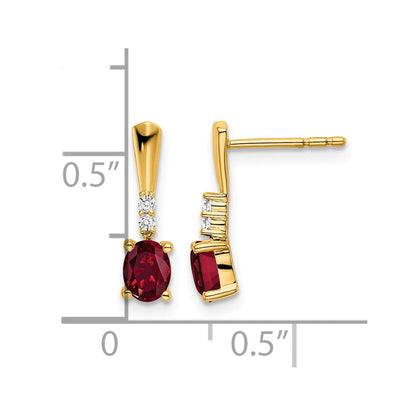 14K Gelbgold Oval Erzeugt Rubin und Diamant Ohrhänger