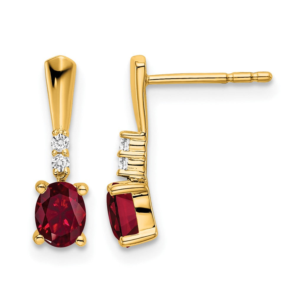 14K Gelbgold Oval Erzeugt Rubin und Diamant Ohrhänger