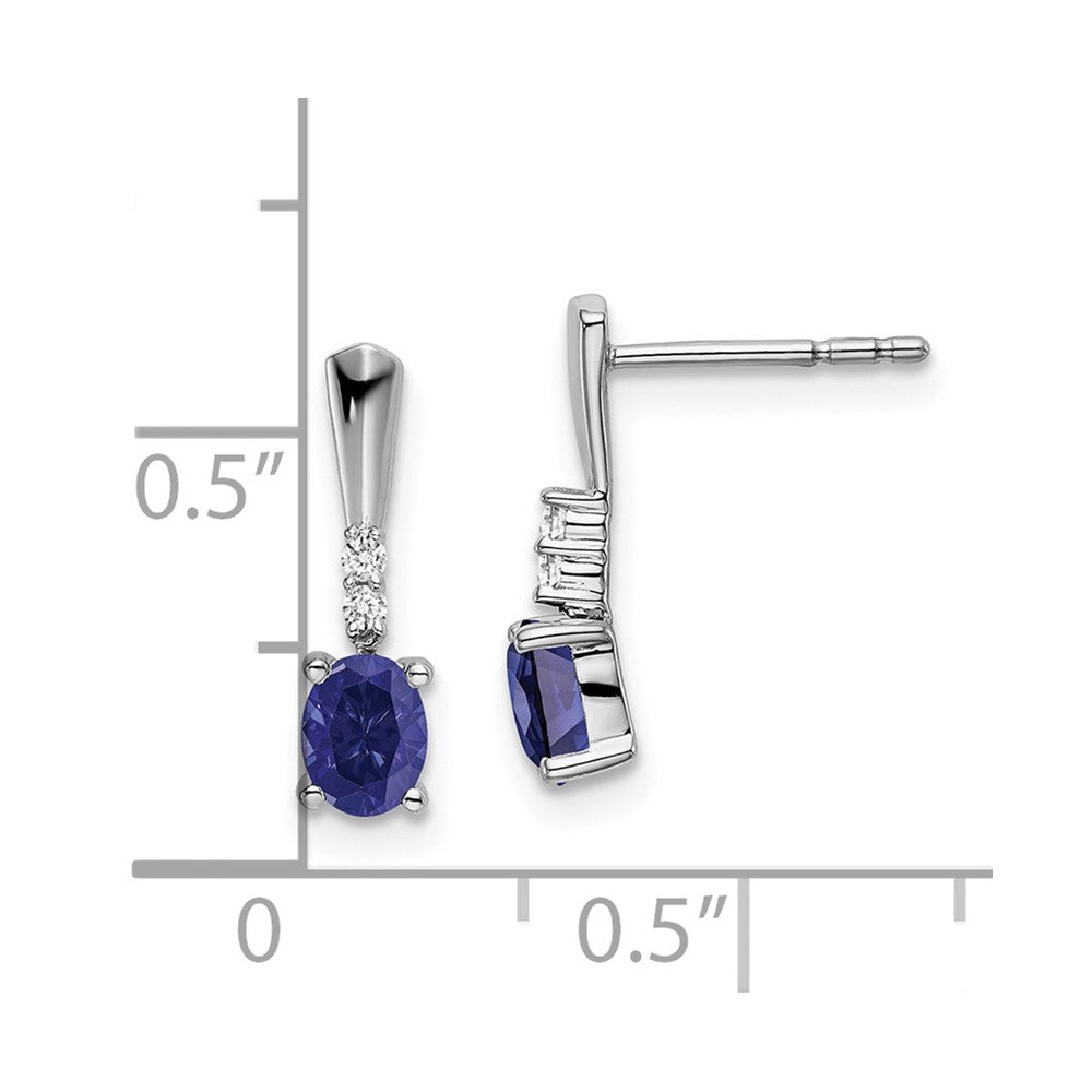 14K Weißgold Ohrhänger mit ovalem synthetischem Saphir und echten Diamanten
