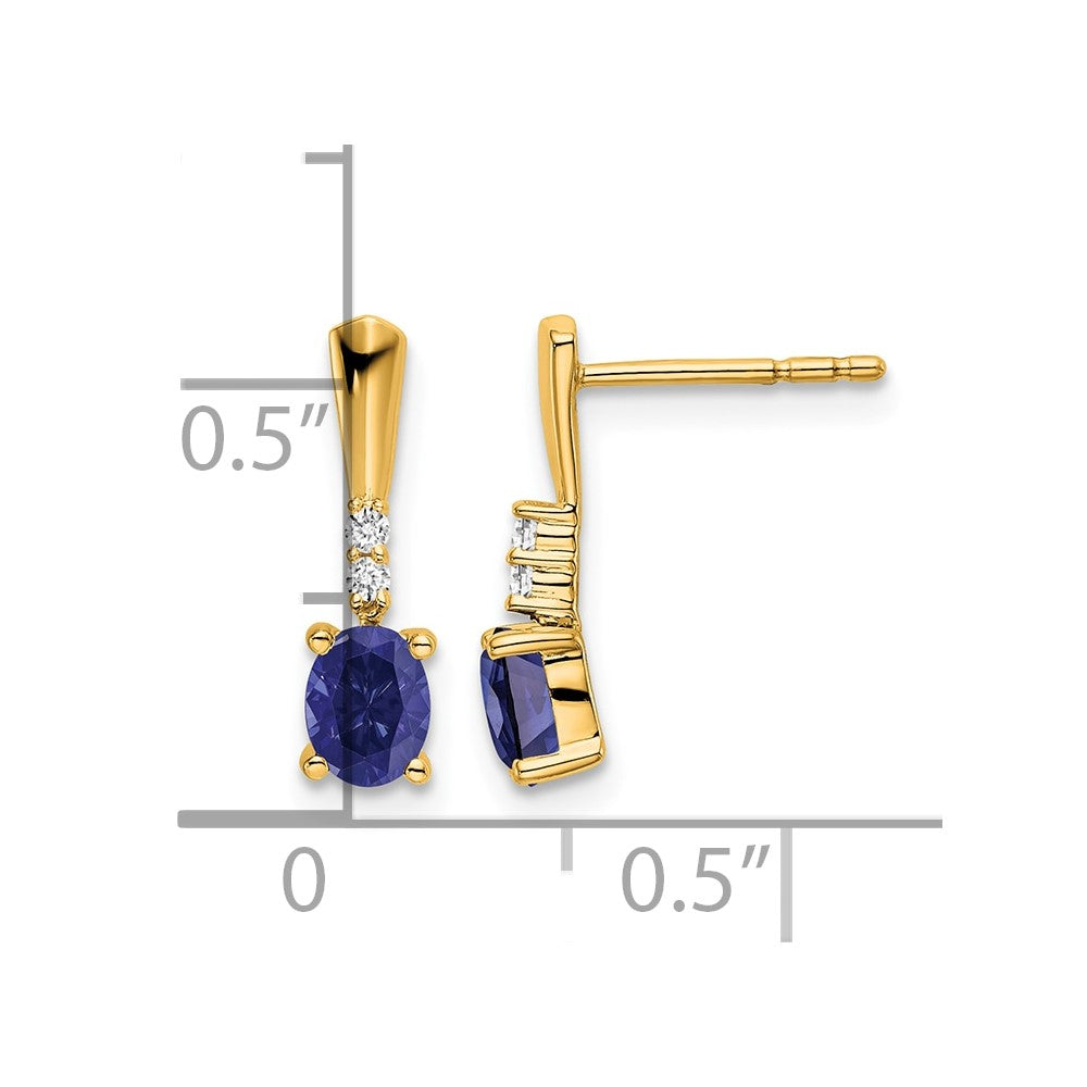 14K Gelbgold Oval Erzeugt Saphir und Diamant Ohrhänger